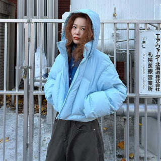 Colorful Hooded Cropped Padded Jumper