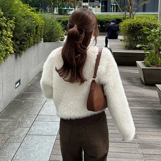 Cropped Shaggy Knit Cardigan
