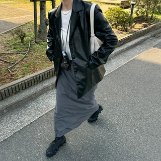 Low-balance pintuck long skirt