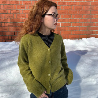 V-neck light wool cardigan