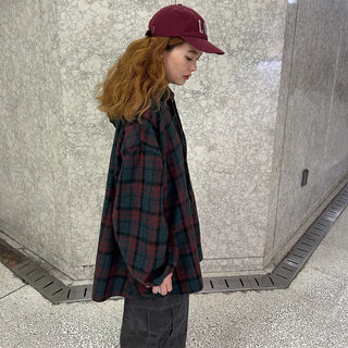 (Unisex) Check Hoodie Shirt Jacket
