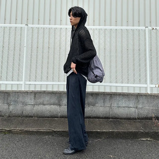 Mesh knit hooded zip-up