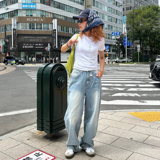 Wide denim pants