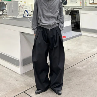 (Unisex) Double-waisted unique wide slacks