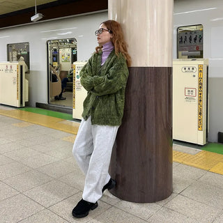 (Unisex) V-neck Melange Cardigan