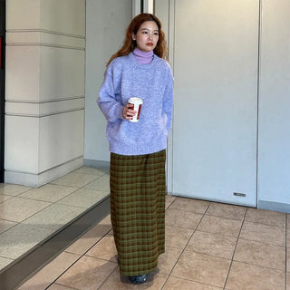 Classic check long skirt