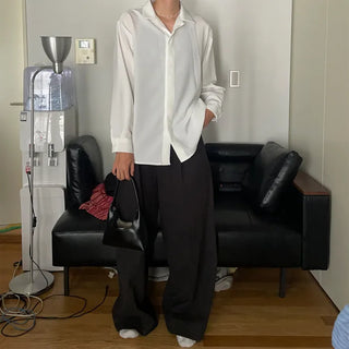 Hidden button open collar shirt