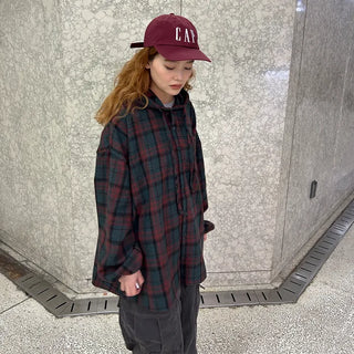 (Unisex) Check Hoodie Shirt Jacket