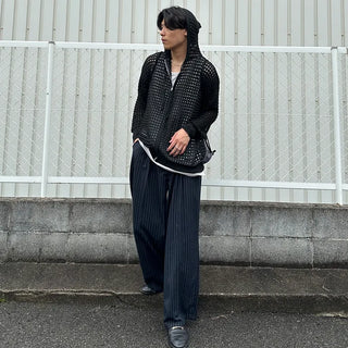 Mesh knit hooded zip-up
