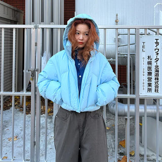Colorful Hooded Cropped Padded Jumper
