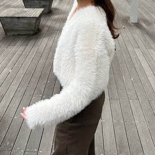 Cropped Shaggy Knit Cardigan