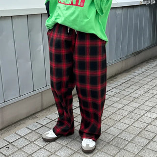 Tone-on-tone check banding pants