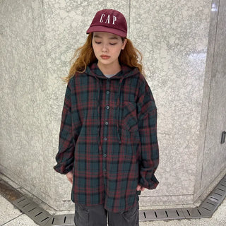 (Unisex) Check Hoodie Shirt Jacket