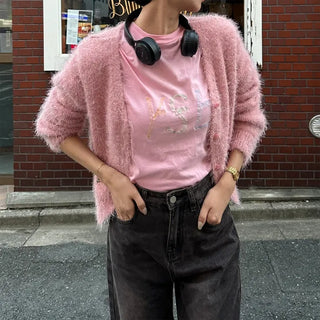 Hairy V-neck cardigan