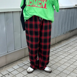 Tone-on-tone check banding pants