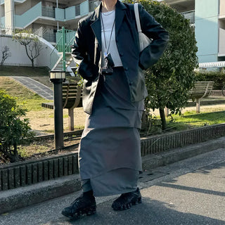 Low-balance pintuck long skirt