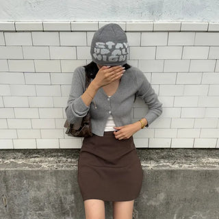 Ribbed two-button cardigan