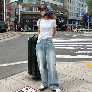 Wide denim pants