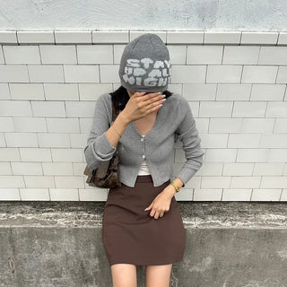 Ribbed two-button cardigan