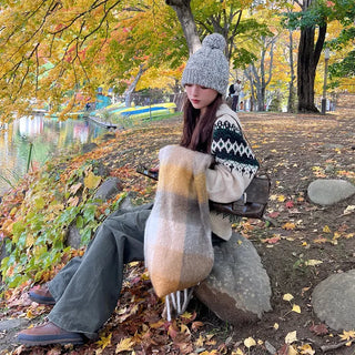 (Unisex) Checked Long Scarf