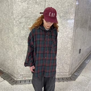 (Unisex) Check Hoodie Shirt Jacket