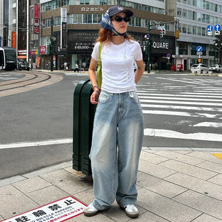 Wide denim pants