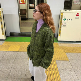 (Unisex) V-neck Melange Cardigan