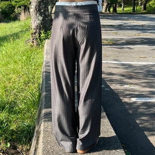 Wide-fit colored striped slacks