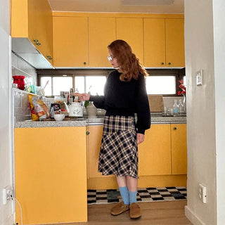 Vintage check layered banding skirt