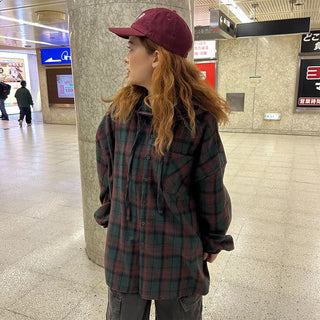 (Unisex) Check Hoodie Shirt Jacket