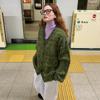(Unisex) V-neck Melange Cardigan