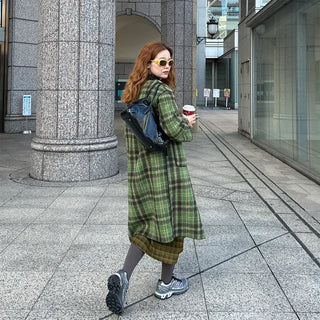 Checked long coat