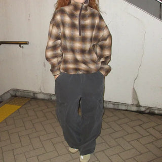 (Unisex) Ombre Check Cropped Zip-Up