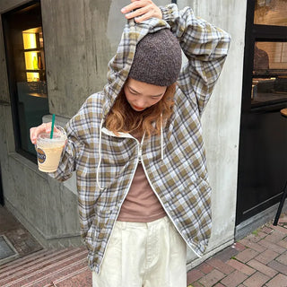 (Unisex) Check Hooded Zip-Up