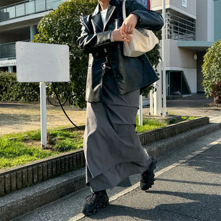 Low-balance pintuck long skirt