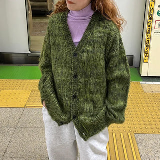 (Unisex) V-neck Melange Cardigan