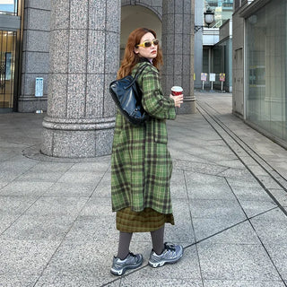 Checked long coat