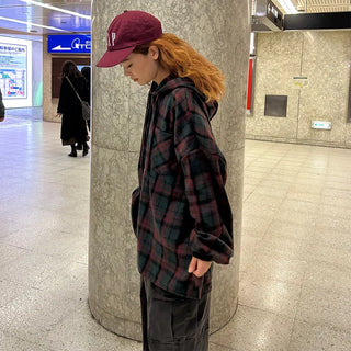 (Unisex) Check Hoodie Shirt Jacket