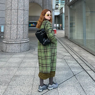 Checked long coat