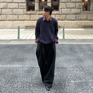 (Unisex) Cable Simple V-Neck Knit
