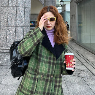 Checked long coat