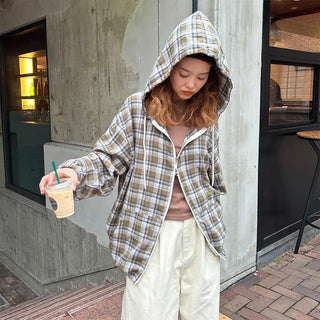 (Unisex) Check Hooded Zip-Up