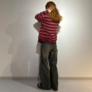 Washed wide denim pants