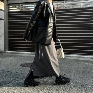 Low-balance pintuck long skirt