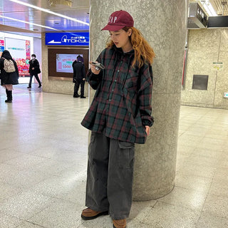 (Unisex) Check Hoodie Shirt Jacket