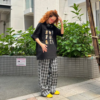 Pintuck check pants