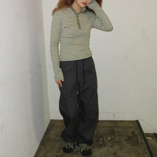Striped button-down T-shirt