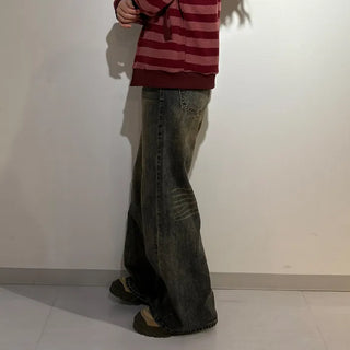 Washed wide denim pants