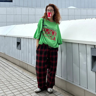Tone-on-tone check banding pants