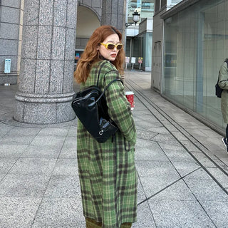 Checked long coat